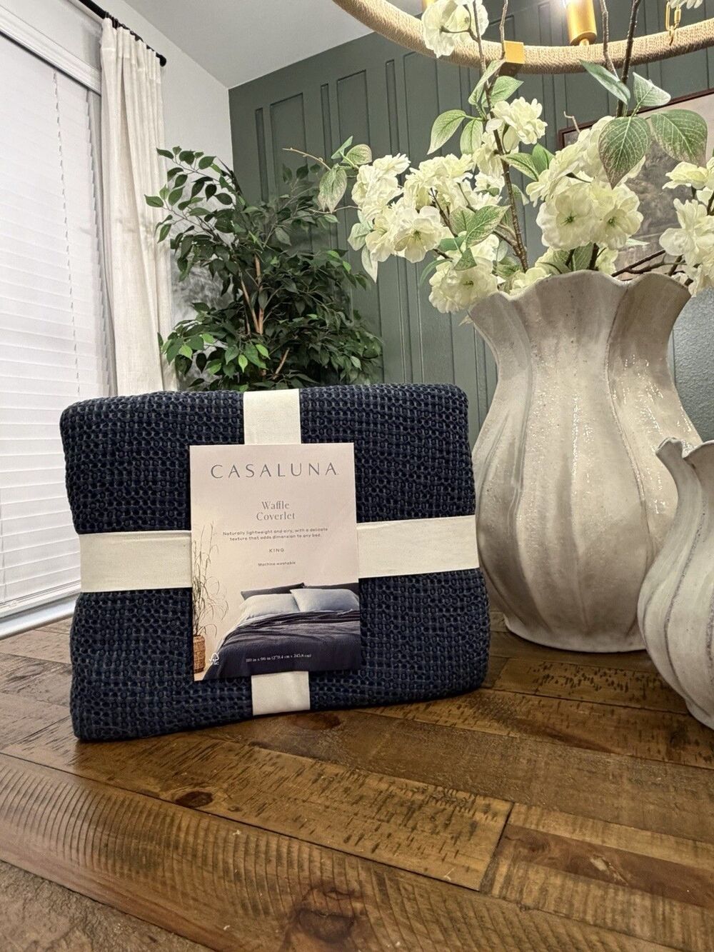 King Textured Waffle Coverlet Dark Mineral Blue - Casaluna NEW